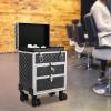 BOPRCSH Professional Rolling Makeup Case Up to 66lbs Capacity, Aluminum Trolley Train Case Cosmetic Organizer Makeup Case with 360 Swivel Wheels for Makeup Artist Hairdressers view 3