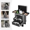 BOPRCSH Professional Rolling Makeup Case Up to 66lbs Capacity, Aluminum Trolley Train Case Cosmetic Organizer Makeup Case with 360 Swivel Wheels for Makeup Artist Hairdressers view 4