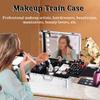KJZQLMZ Makeup Train Case Professional Aluminum Alloy Rolling with Lighted Mirror, Large Cosmetic Organizer Box with Wheels & Adjustable Stands, Travel Vanity Box (Silver) view 2