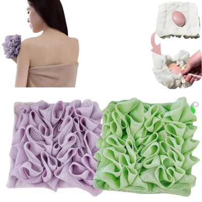 2-in-1 Washable Loofah Washcloth for Bar Soap, Soft Exfoliating Bath Sponge with Soap Pocket, Cleansing and Smooth Skin, Reusable Shower Gloves for Women Men (2-Pack) (A)