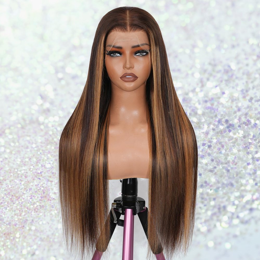 0.10MM Ultra-thin 13x6 Real SKINLIKE HD Lace Wig Pre Plucked Vivid Clean Hairline Small Knots 200 Density Straight P4/27 Highlight Frontal Wigs for Women Human Hair 28Inch Full Cuticle Aligned Hair