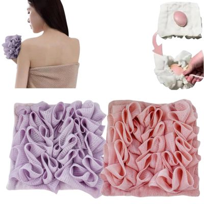 2-in-1 Washable Loofah Washcloth for Bar Soap, Soft Exfoliating Bath Sponge with Soap Pocket, Cleansing and Smooth Skin, Reusable Shower Gloves for Women Men (2-Pack) (E)
