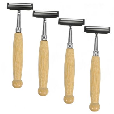 ERINGOGO Bamboo Handle Razor Set of 4 Stainless Steel Shaving Blades for Men Comfortable Grip Beard Trimmers for Sustainable Grooming
