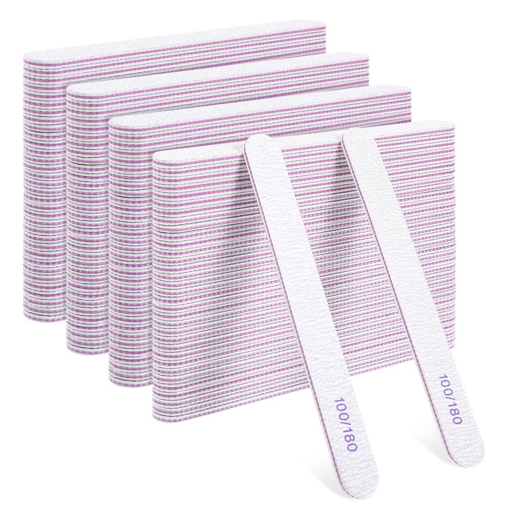 125 Pcs Nail Files 100/180 Grit Double Sided Emery Boards Professional Reusable Nail Buffers for Natural Nails and Acrylic Nails Home and Salon Use