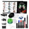 MEICOLY Joker Makeup Kit,Complete Joker Costume Clown Makeup,Clown White Face Paint Character Set for Halloween SFX Cosplay Stage Performance Theatre,Green Hair Dye,Setting Powder,Red Lip Gloss view 1