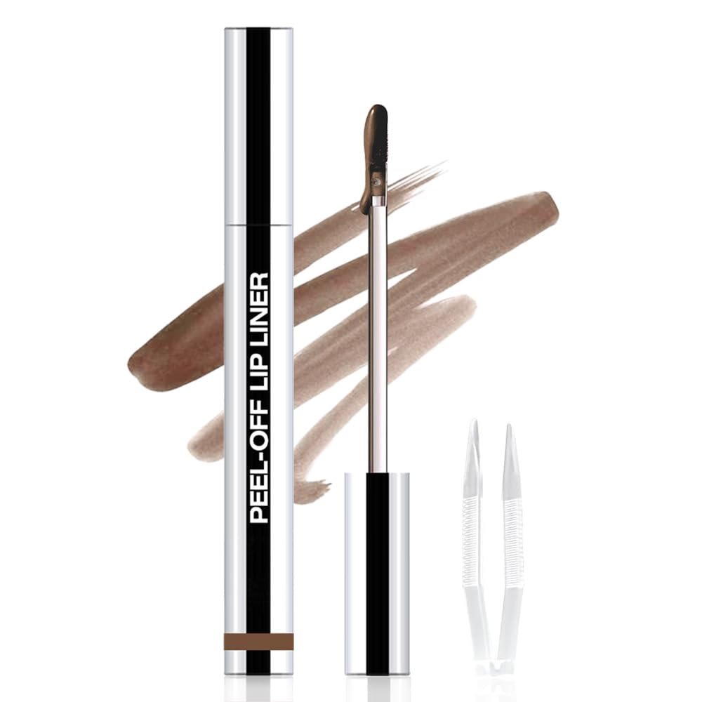 JUAAZIN Matte Lip Stain Peel Off Lip liner with Tweezer, Light Taupe Peel Off Lip Stain, Long Lasting Waterproof Lipstick Lip Gloss Tattoo, Transfer-proof for All Skin Types, 0.12 fl oz 04#
