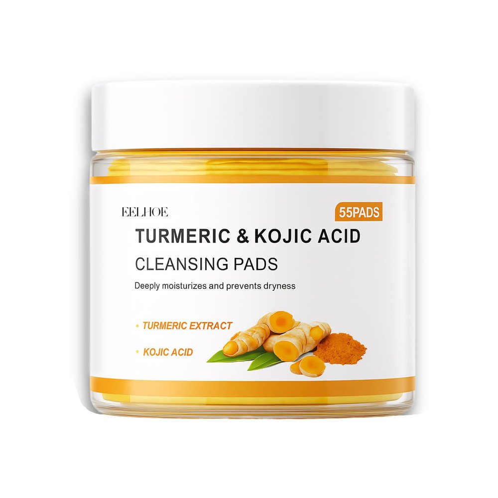 Kojic Acid And Turmeric Cleansing Pads for All Skin Types,Turmeric Face Scrub Pads for Face And Body Remove Excess Keratin And Firming Skin (55 Pcs)