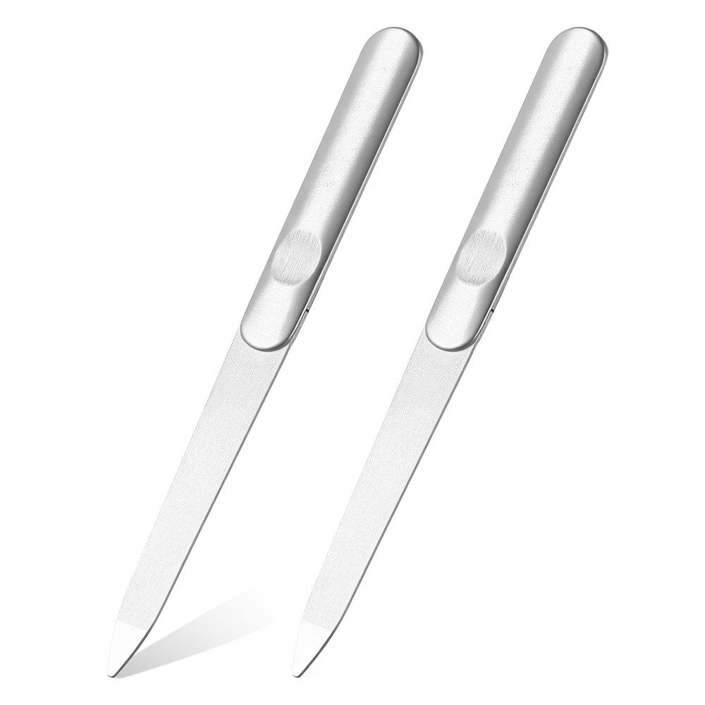 2 PCS Diamond Emery Board Double Sided Metal Nail File Stainless Steel Finger Nail Buffer Manicure Pedicure Tool Precision Fingernail File Natural Fingernail for Salon Home Travel Women Men