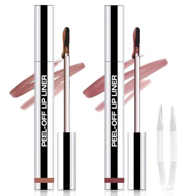 JUAAZIN 2Pcs Matte Lip Stain Peel Off Lip liner with Tweezer, Peel Off Lip Stain, Long Lasting Waterproof Lipstick Lip Gloss Tattoo, Transfer-proof for All Skin Types (0.24 fl oz-02#+03#)