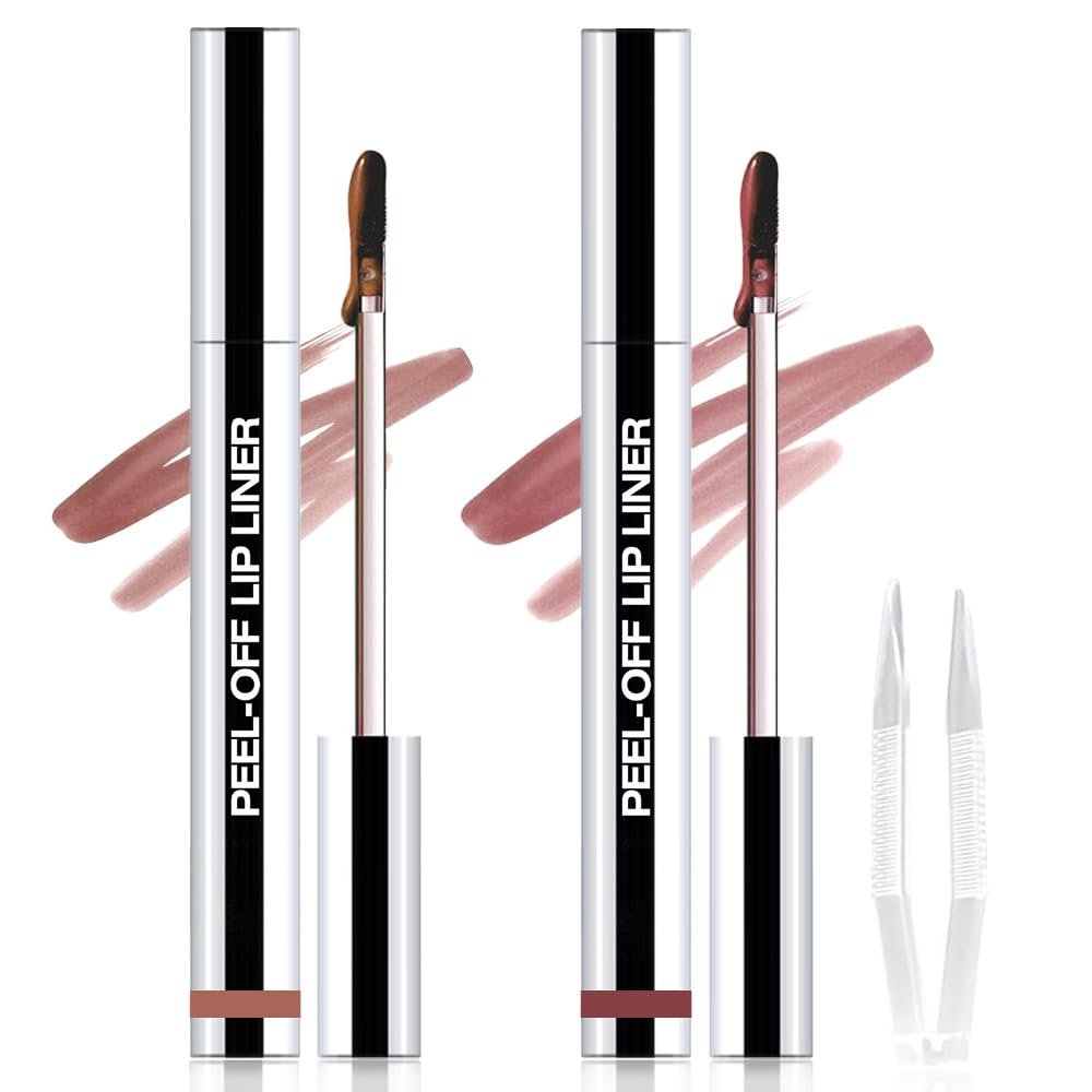 JUAAZIN 2Pcs Matte Lip Stain Peel Off Lip liner with Tweezer, Peel Off Lip Stain, Long Lasting Waterproof Lipstick Lip Gloss Tattoo, Transfer-proof for All Skin Types (0.24 fl oz-02#+03#)