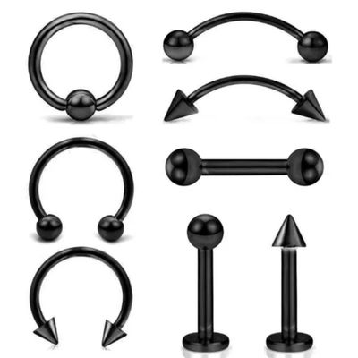 8 PCS Nose Ring Eyebrow Lip Studs Earrings Surgical Steel Body Piercing Set-Black