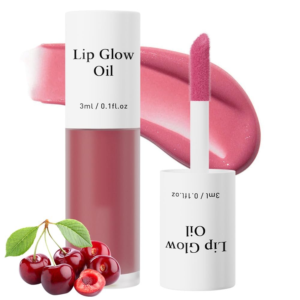 Tinted Lip Glow Oil, Non Sticky Waterproof Lightweight Lip and Cheek Tintt, Moisturizing High Pigment Water Tintt, Long Lasting Moisture (04#Cherry)