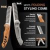 1PC Small Folding Pocket Beard & Mustache & Hair Styling Comb for Men - Metal Tactical Grooming Tool with Wooden Handle, with 180 Rotatable for Outdoor Travel & Home Use - Length 6.57inch view 3