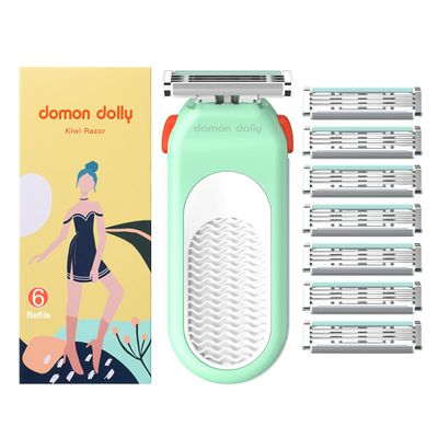 Razor for Women Travel Essentia,Women's Travel Razor with 6 Refills & 3 Blades Bikini, Legs & Face Shaver Comfort Glide System Compact Green
