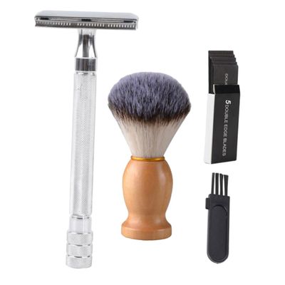HAKIDZEL Manual Safety Razor Set with Double-Sided Blades Metal Shaving Razor Includes Shaving Brush and Blade Box for Men