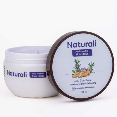 N.a.t.u.r.a.l.i Anti-Hairfall Hair Mask With Rosemary, Ginseng & Biotin | Repairs Damaged Hair | Promotes Hair Follicle Growth | Paraben and Mineral Oil Free | 200ml.