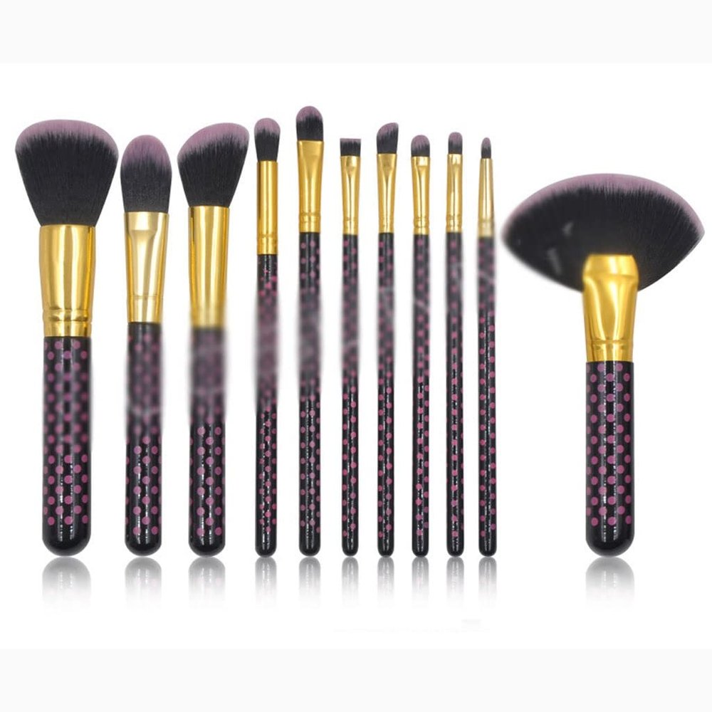 11 Pieces Of Dot Black Wooden Handle Makeup Brush Set Foundation Brush Beauty Makeup Tools