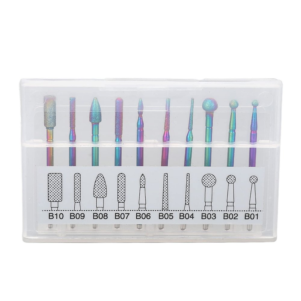 10pcs Nail Drill Bits Set | Stainless Steel Grinding Heads for Nail Enhancement Removal/Shaping/Polishing | Compatible with Most Nail Machines | Includes Storage Box