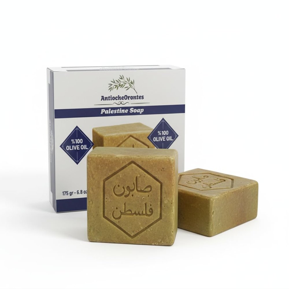 AntiocheOrontes Palestinian Olive Oil Soap Bars 2-Pack (6 oz Each) 100% Virgin Olive Oil Handmade in Nablus Natural, Organic, Traditional Holy Land Soap (2)