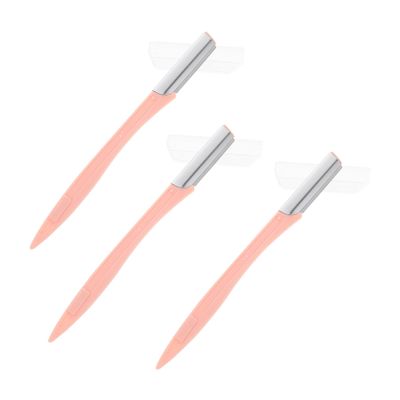 NIYANGLE 3Pcs Pink Eyebrow Razors Stainless Steel Eyebrow Trimming Tools for Women Precision Shaver Plastic Handle for Facial Hair Removal and Shaping