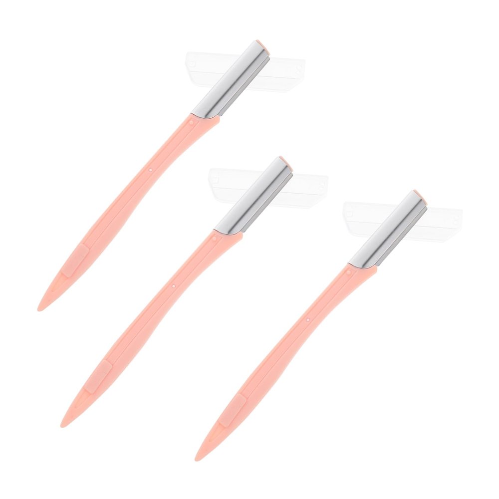NIYANGLE 3Pcs Pink Eyebrow Razors Stainless Steel Eyebrow Trimming Tools for Women Precision Shaver Plastic Handle for Facial Hair Removal and Shaping