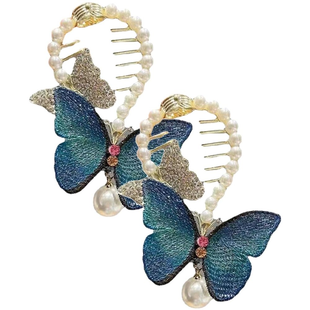 CTIRCHIU 2Pcs Rhinestone Butterfly Hair Bun Holders for Women Adjustable Ponytail Cuffs Embroidery for Elegant Updos and Casual Styles