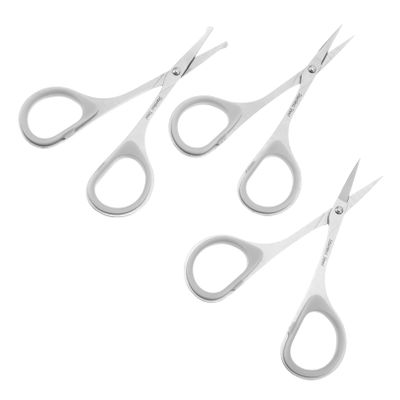 EXQUIMEUBLE 3Pcs Makeup Scissors Set Stainless Steel Grooming Tools for Hair and Beard Trimming Includes Sharp Curved Rounded Tip Scissors for Eyebrow and Facial Hair Care