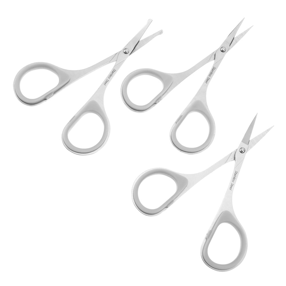 EXQUIMEUBLE 3Pcs Makeup Scissors Set Stainless Steel Grooming Tools for Hair and Beard Trimming Includes Sharp Curved Rounded Tip Scissors for Eyebrow and Facial Hair Care
