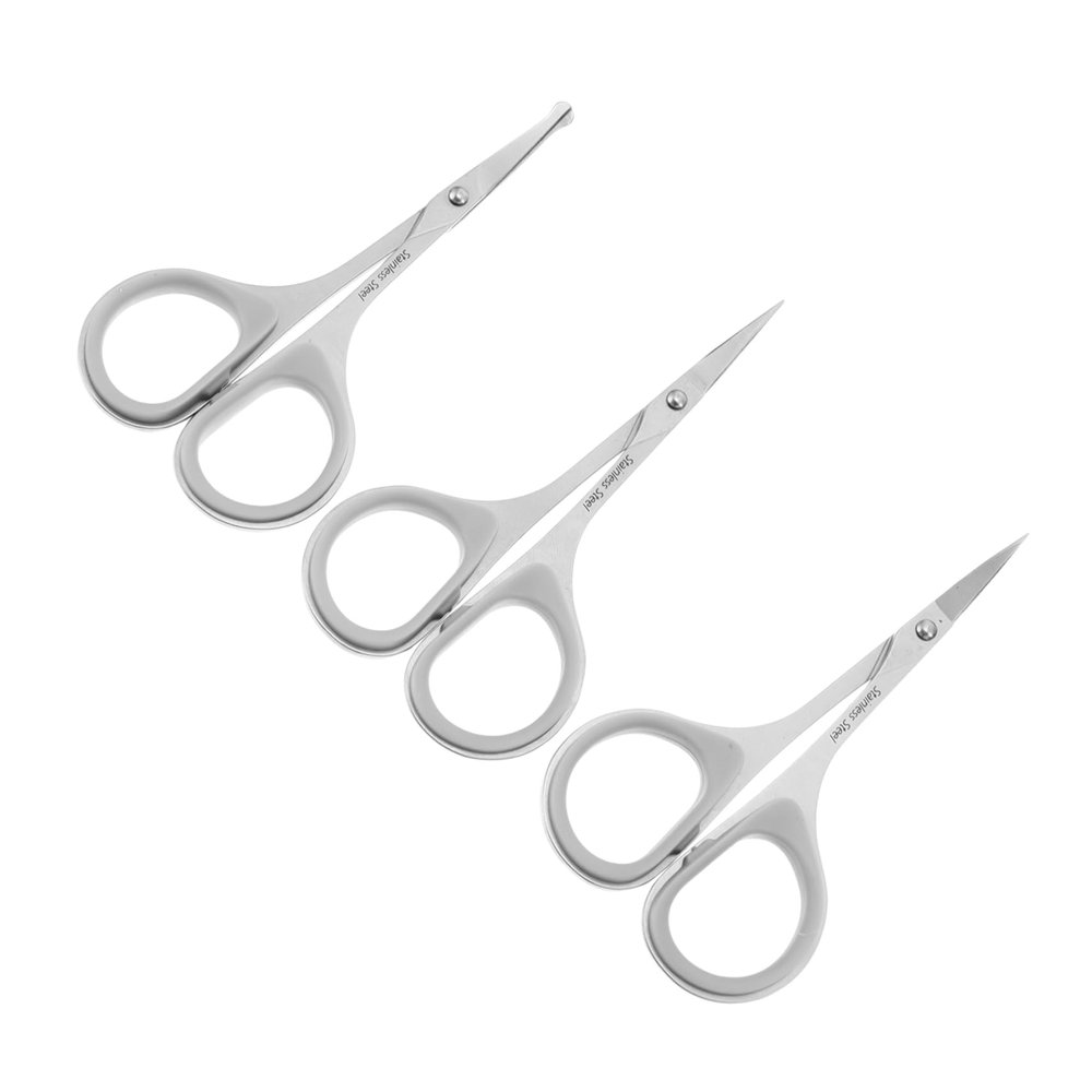 BESTYASH 3Pcs Stainless Steel Beauty Scissors Grooming Trimming Includes Pointed Curved and Tip Scissors Durable Compact Design for Hair Beard and Eyebrow Care