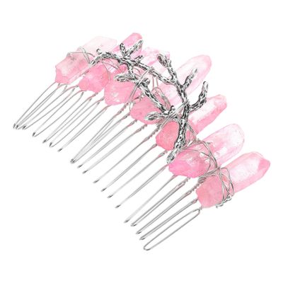Beaupretty Natural Crystal Bridal Hair Comb with Teeth Clamp DIY Decorative Hairpiece for Weddings Brides Bridesmaids Flower Durable Wire Energy Infused Crystals