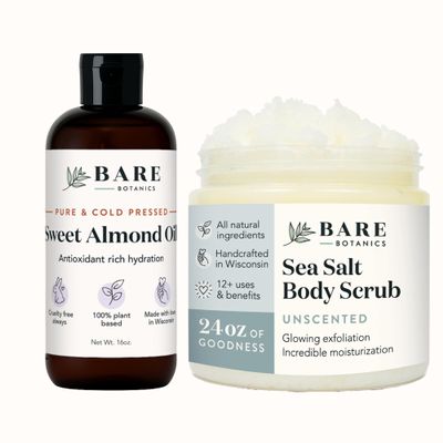 Bare Botanics Pure Sweet Almond Oil + Unscented Salt Scrub
