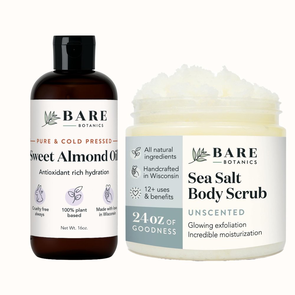 Bare Botanics Pure Sweet Almond Oil + Unscented Salt Scrub