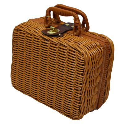 VALICLUD Woven Makeup Organizer Case Handle Vintage Picnic Storage Box Portable Cosmetic Storage for Travel for Makeup Artists and Beauty Enthusiasts
