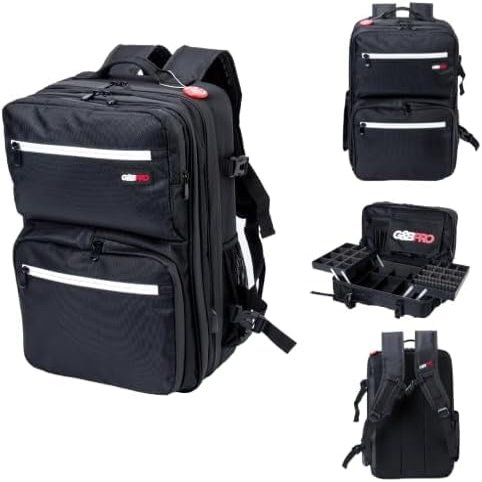 G&BPRO Backpack for Travel  Full Size Mobile Workstation with Extending Tray System  Hair Stylist & Makeup Artist Travel Case for Tools  Durable Barber Bag (Black With White Zipper)