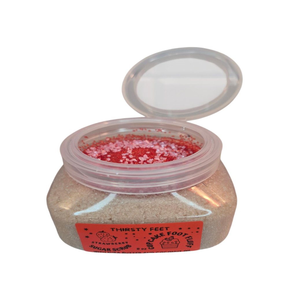 Strawberry Cupcake 8 oz Jar, Natural Foot Scrub for Dry Skin, Moisurizing Body Scrub, Hypoallergenic Exfoliant, Nourishing with Vitamins A, E, & F, For Men, Women, Girls, Boys, Birthday, Spa, Bath
