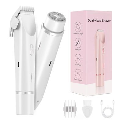 YZDJQX Bikini Trimmer for Women-2 in 1 Dual Head Electric Razors,IPX7 Waterproof Bikini Electric Shaver,Dry & Wet Use Painless Bikini Shaver,Pubic Hair Trimmer for Private Area & Body Hair,White