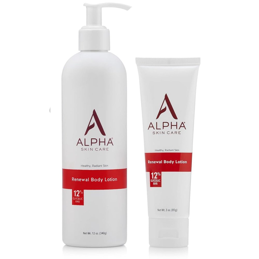 Alpha Skin Care Revitalizing Body Lotion, 12% Glycolic AHA, Simple & Effective Daily Moisturizer Hydroxy Acid, Hydrates & Exfoliates for Soft, Smooth Skin, Anti-Aging, 12 Oz & 3 Oz