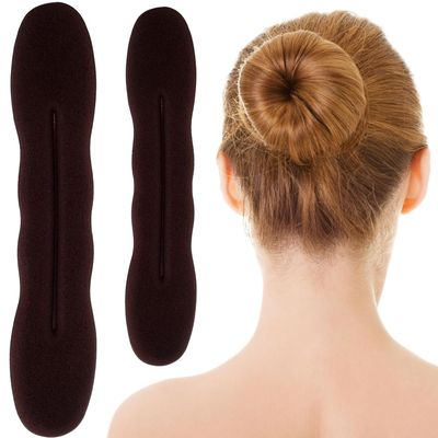 2pcs Brown Hair Bun Maker, Lazy Sponge Updo Styling Accessories for Long Thin Curly Straight Wavy Women