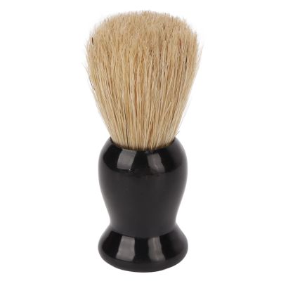 Beard Brush with Curved Handle, Men Shaving Brush, Synthetic, Home Salon Travel, Black Glossy Plastic Handle, Hair Removal Foam Brush