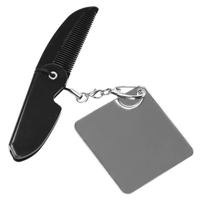 EXQUIMEUBLE Portable Folding Comb Keychain with Mirror Beard Comb for Men Lightweight and Durable Fine Tooth Design for Grooming the Go
