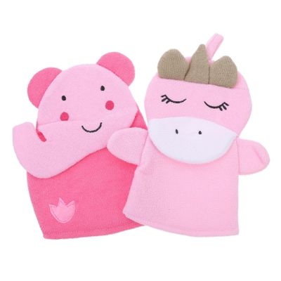 BIUDECO Cartoon Kids Shower Scrubber Gloves 2-Piece Exfoliating Bath Mitt Set Soft Body Scrubbing Gloves for Children for Gentle Exfoliation and Bath Time