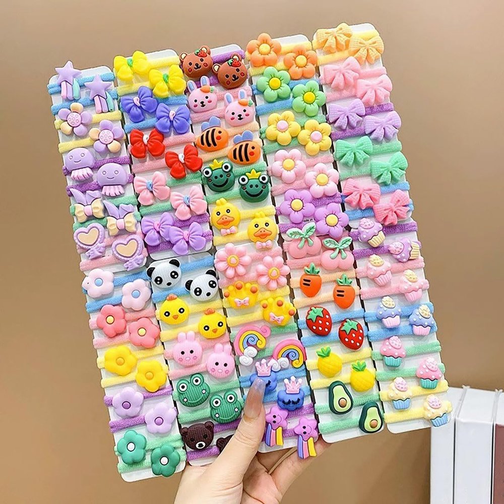 120 Pcs Cute Cartoon Small Hair Ties, Cotton Elastic Hair Ties Bands, Girls Ponytail Ropes Holders, Headwear Colorful Hairstyle Accessories