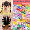 120 Pcs Cute Cartoon Small Hair Ties, Cotton Elastic Hair Ties Bands, Girls Ponytail Ropes Holders, Headwear Colorful Hairstyle Accessories view 2
