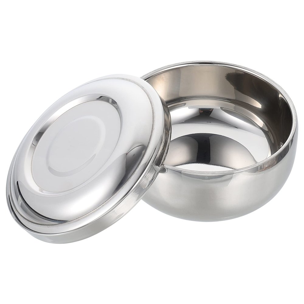 BESTYASH 1Pc Sturdy Lidded Shaving Bowl for Men Capacity Soap Bowl Durable Stainless Steel Barber Shop Shaving Container Comfortable Grip Smooth Surface Design
