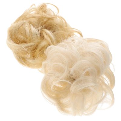 EXQUIMEUBLE Curly Bun Hair Piece 2Pcs Synthetic Messy Bun Extensions for Women Elastic Band Wavy Ponytail Hair Ties for Casual and Formal Occasions
