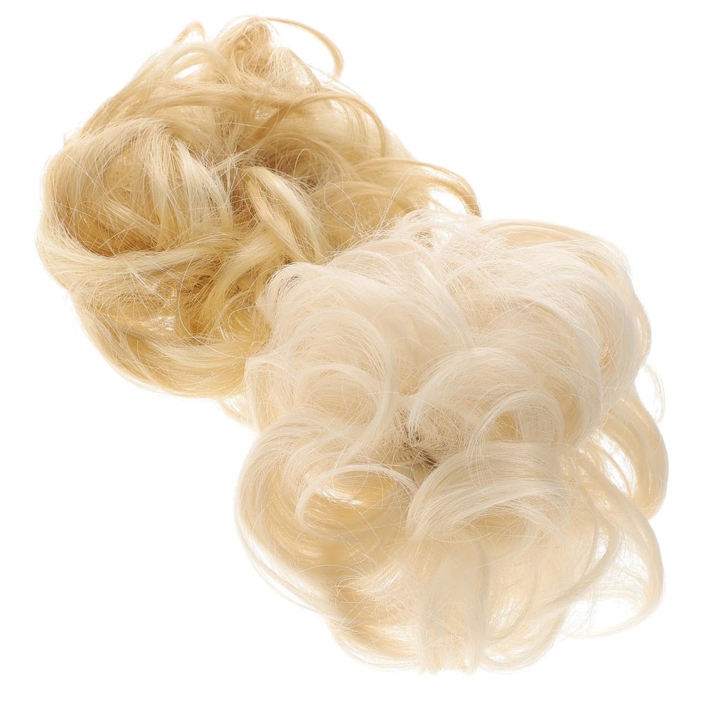 EXQUIMEUBLE Curly Bun Hair Piece 2Pcs Synthetic Messy Bun Extensions for Women Elastic Band Wavy Ponytail Hair Ties for Casual and Formal Occasions