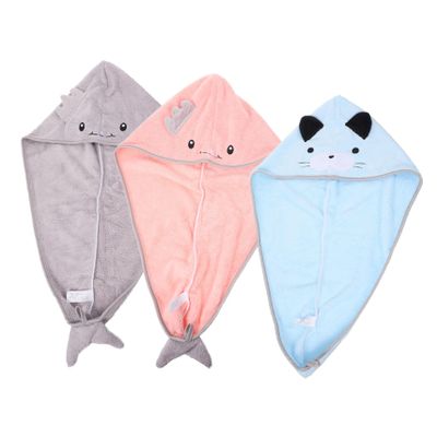 PartyKindom 3Pcs Cartoon Hair Drying Wrap Fast Drying Hair Care Cap for Women Super Absorbent Fleece Towel with Button for Home Travel Bath Spa Use