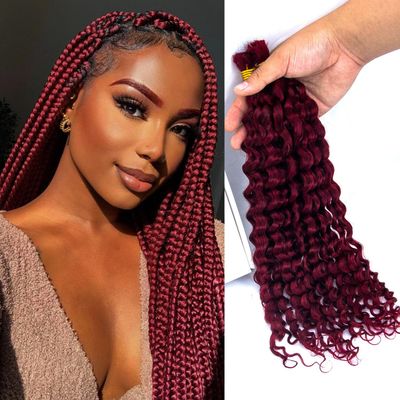 Topnormantic Human Braiding Hair for Boho Braids, 12A #99j Boho Hair for Braiding Knotless Curly Burgundy 100g Unprocessed Brazilian Virgin Bulk Human Hair Tangle-Free Deep Wave Bohemian Braid 22 Inch