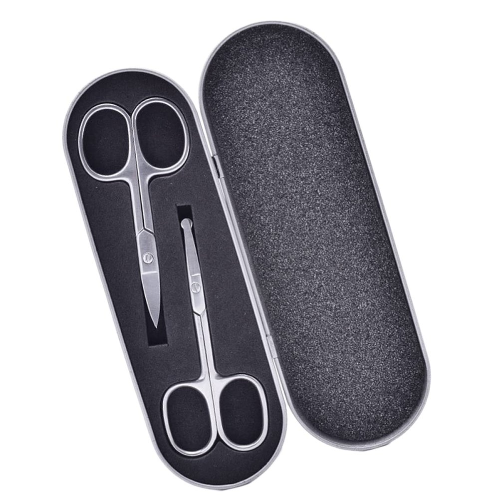 Healeved 2Pcs Stainless Steel Eyebrow Nose Hair Scissors Precision Makeup Trimmer Design for Easy Grooming for Eyebrow Shaping Nose Hair Removal Black