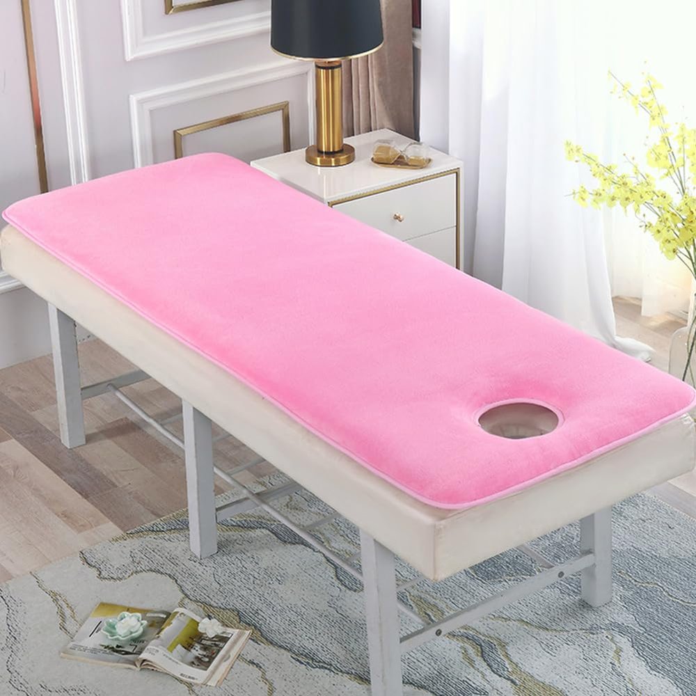 Pink,185 * 70cm(S),LDLCYCN Massage Table Pad Lamb Wool Comfortable Massage Bed Pad with Elastic Band Non-Slip Thicken Massage Table Mattress Topper with Hole Lash Bed Pad for SPA Beauty Salon